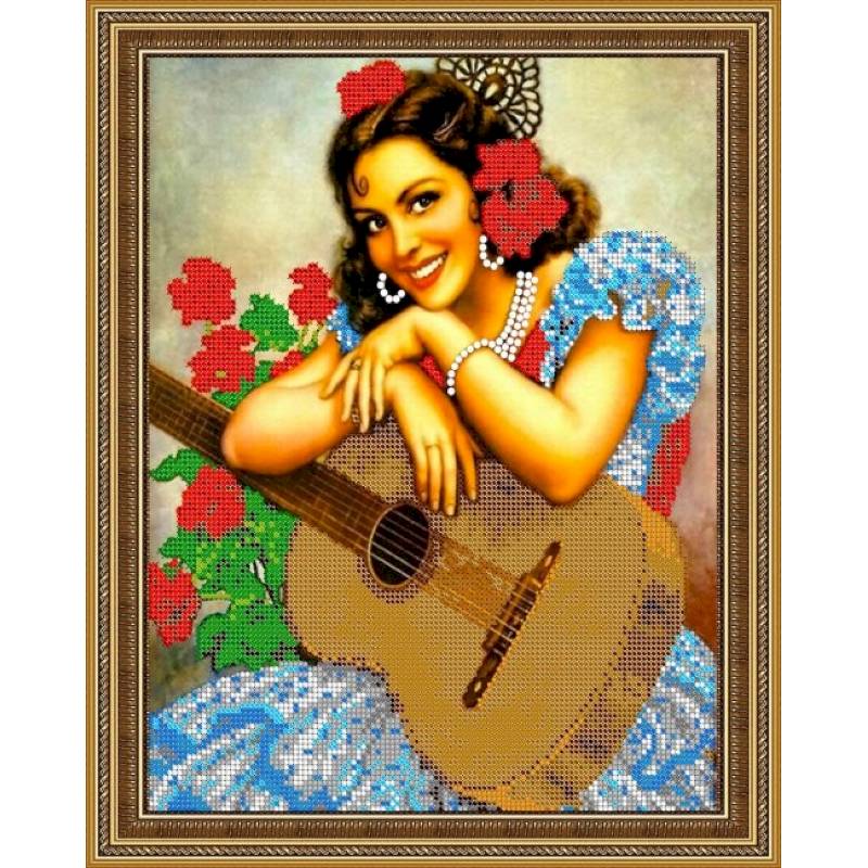 «Светлица» набор для вышивания бисером №311 «Девушка с гитарой» бисер Чехия 24x30 см
