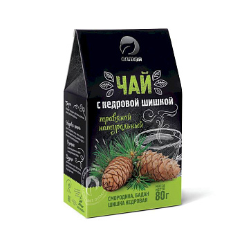 Чай травяной С кедровой шишкой,  80гр (смородина, бадан, шишка кедра)