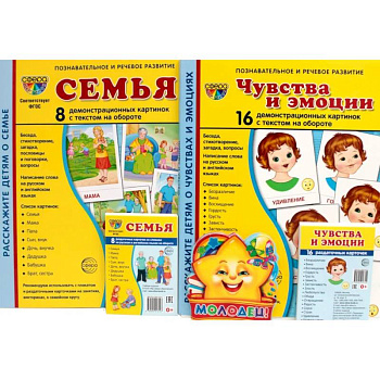 Семья, чувства и эмоции (комплект из 4-х наборов карточек + поощрительные звездочки)