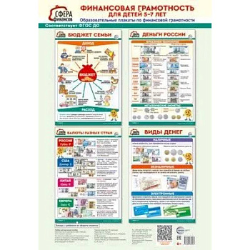 Финансовая грамотность для детей 5-7 лет. Образовательные плакаты по финансовой грамотности. (4 листа А3+текст на обороте) Финансовая грамотность для детей 5-7 лет. Образовательные плакаты по финансовой грамотности. (4 листа А3+текст на обороте)