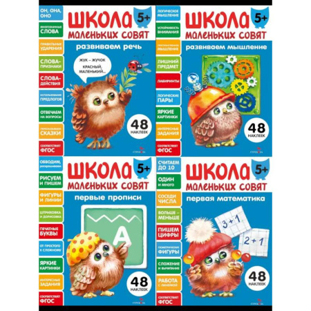 Общая подготовка к школе, книга Школа маленьких совят 5+ (комплект из 4-х кн.) купить по скидке