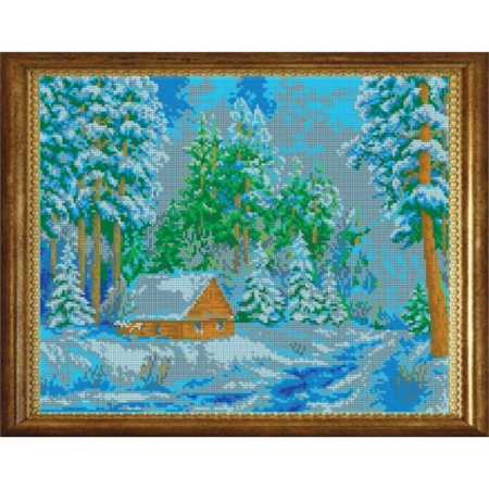 'Лесная сторожка' 38x30 см набор на атласе для вышивания чешским бисером ВЛ-037П